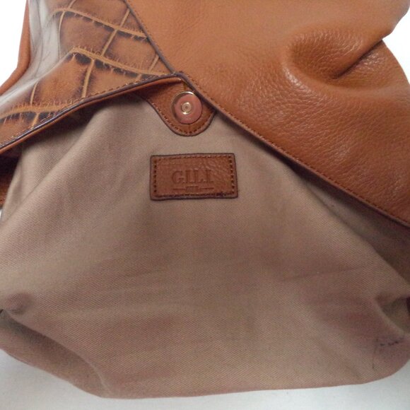 GILI Leather Criss Cross brown shoulder crossbody bag purse croc adjustable - Picture 12 of 13